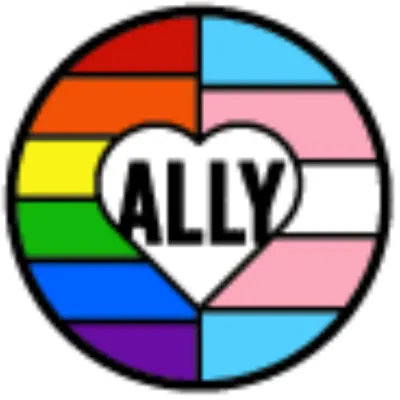 Corazón con bandera del arcoíris y la palabra ALLY en el centro